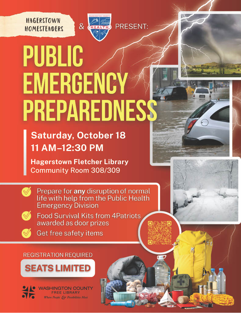 hagerstown homesteaders and washington county health department present public emergency preparedness. details on flyer can be found in post.